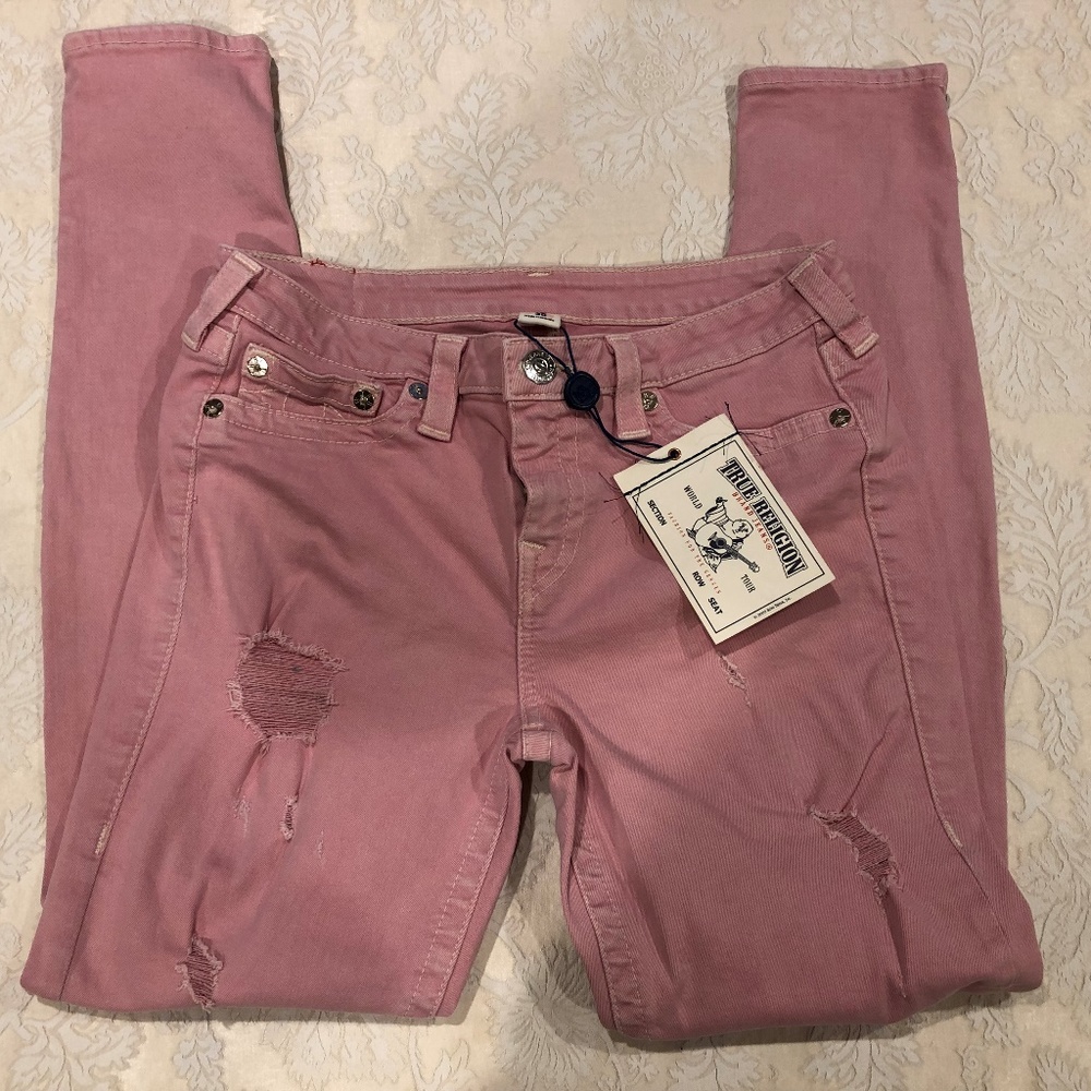 SOLD - NEW Distress True Religion Pink Jeans sz 30 - Picture 6 of 7